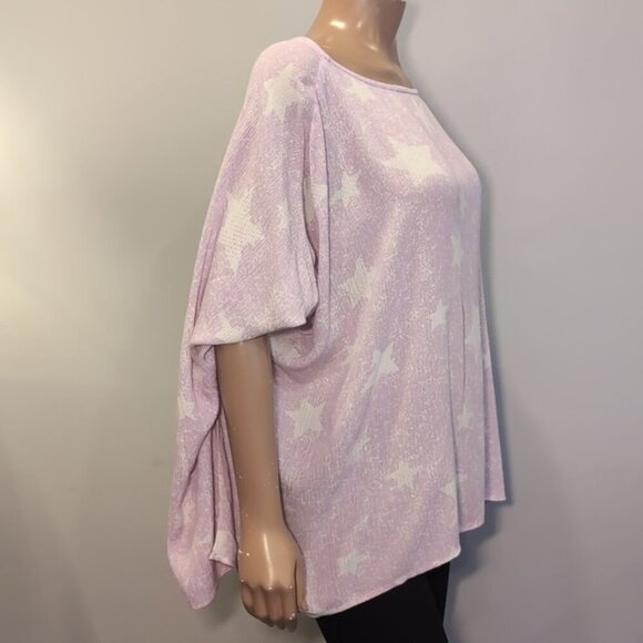 3/$20 ODDY Oversized Star Print Top Long Batwing Sleeve Smocked Cuff Asymmetric - Picture 8 of 13